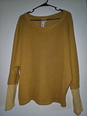 BiBi Oversized Mustard Waffle-Knit Scoop Neck Sweater